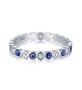 Oryginalny 925 Sterling Silver Evil Eye Pierścień urok Blue Wedding Eternity Pierścienie dla kobiet Lucky Turkey Biżuter