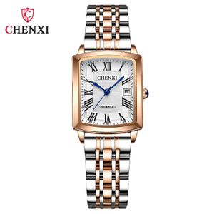 CHENXI Dawn Square Fashion Womens Watch Tiktok Waterproof Womens Watch Blue Needle Calendar Belt Quartz Watch