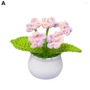 Decorative Flowers Fake Potted Plant Woven Crochet Handmade Gradient Forget Me Not Mini For Home Car Decoration Knitting Women