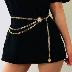 Retro Goldgürtel für Frauen Mode-Taillenbänder All-Match Multilayer Long Quaste Party Schmuckkleid Taillenkette Münz Anhänger 260 m