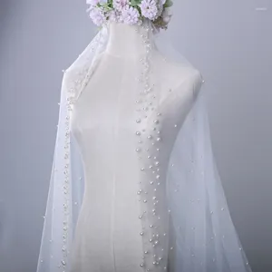 Bridal Veils romantyczne wytoczące się katedralne welon ślubny jednowarstwowy Pearl Freading Headpiece Akcesoria