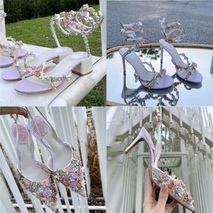 Caovilla Rene Chunky Heel Sandals Butterfly Flower Decorative 4,5 cm Women Dress Shoes Snake Wrapped Feet Rings Summer Open Toe Pearl Designer Factory Shoe Shoe