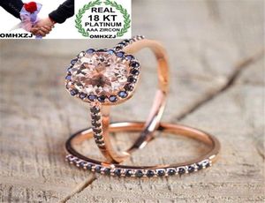 Omhxzj cała europejska moda kobieta man imprezowy prezent ślubny luksus kwadratowy czarny topaz cyrkon 18KT Rose Gold Ring Zestaw RR536272083