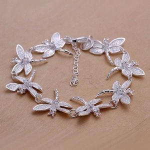 Łańcuch Wysokiej jakości moda 925 srebrne bransoletki biżuteria Kreatywna Kamienna Dragonfly Lady for Women Party Prezent 20cm H240504