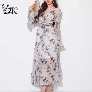 Vestidos casuais Y2K Roupos Summer Flare Sleeve Butterfly PRIMENTE V VINTAGE VINTAGE VINTAGE ELEGANT FEML Feminino Praia Retro Dress Vestido