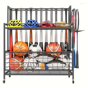 Kök Storage Sports Equipment Holder Garage Organizer Baseball Bat Can Holds 24 fladdermöss rullande vagn med hjul