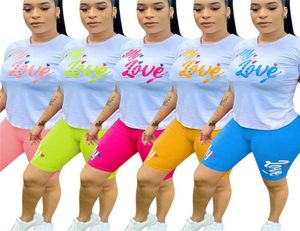 Summer Womens Sportswear Tshirt Shorts Outfits 2 Piece Set Oneck Letter Print Short Sleeve Tracksuit Casual Sport Suit Streetwea2162662