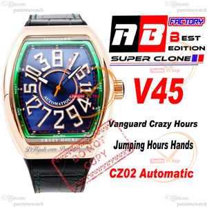 Vanguard Crazy Hours CZ02オートマチックメンズウォッチローズゴールドインナーブルーダイヤル3DホワイトナンバーグミストラップスーパーエディトンピューリタイムリロジホムブレモントレホムPTFM