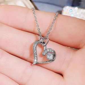 Hängen 925 Sterling Silver Double Heart Shaped Frame Pendant Halsband för kvinnor Fashion Wedding Party Jewelry Lover/Mother Gift