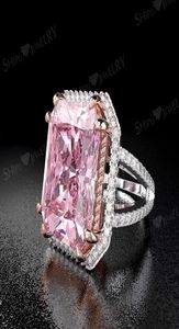 HBP Fashion Luxury Straight Temperament Lady039s Big Square Pink Ring Claw intarsia