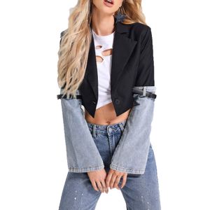 Business Casual Clothes for Women Luxury Denim Jacket Cowboy Suit Collar Long Sleeve Single Button Justerbar midja denim Patchwork Jacket Jackets Designer Women