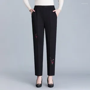 Calça feminina de tamanho grande elástico 95% de viscose no tornozelo primavera/verão harém casual bordado cintura