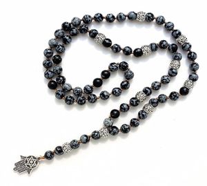 Scandal di fantasia Collana Long Lariat con perle di pietra naturale da 8 mm e collana da uomo a sospensione Hamsa per uomini Mala Necklace Gift 2103311671745