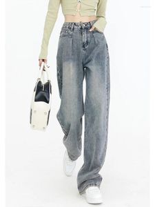 Jeans femininos solteiros mulheres heterossexuais 2024 Inverno vintage na cintura larga calças de jeans de perna larga y2k streetwear corão calça folga de moda