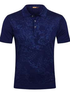 男性Tシャツ夏のシルクZilliプリントボタンカジュアル通気性のあるニット半袖Tシャツ