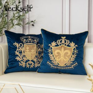 Ackkself di lusso europeo ricamo europeo cuscino in velluto copertura decorazione per casa blu oro blu beige cuscino per lancio nero 240430
