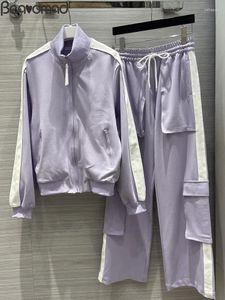 Dwuczęściowe spodnie dla kobiet projektant mody Spring Spring Casual Spoders Suit Stand kołnierz Lantern Rękaw Rękawica