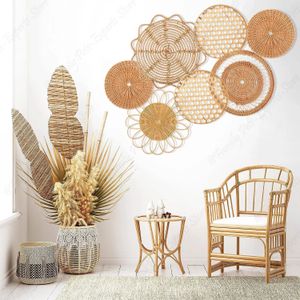 7pcs boho rattanの壁の飾り吊り織りバスケット装飾ボヘミアンホームデコー