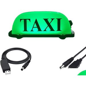 Dekorativa lampor Taxi Sign USB Laddningsbart batteritak magnetiskt vattentätt hytt Belysningsmedel med grönt ljus med vitt skal drop dhcj2