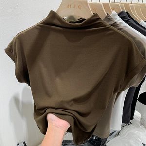 Kvinnors T -skjortor Summer Half Turtleneck S 2024 Solid Sleeveless Casual Fashionable Bottom Korean Basic Tops Female