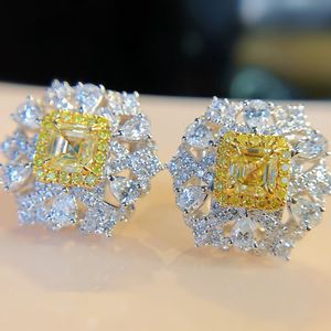 Vintage Topaz Moissanite Stud Earring 100% Real 925 sterling silver Jewelry Promise Engagement Wedding Earrings for Women Gift 192l