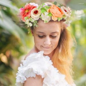 Decorative Flowers Women Plastic Flower Vines Wreaths Boho Floral Garland Crown Bride Wedding Elegant Hair Hoops With Ribbon Headband