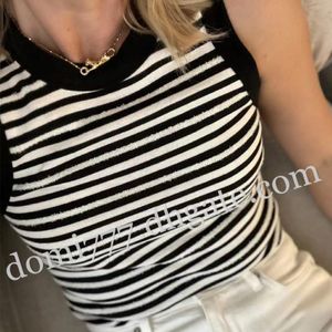 Embroidered Black Logo Fashion Women's Striped Slim Fitting Vest Top Sleeveless Vest S M L 207R