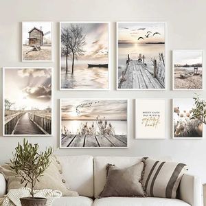 ers Sea Bridge Windmill boat beach seagull wall art canvas painting Nordic posters and prints living room decorative wall pictures J240505