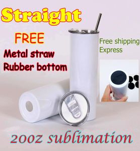 20oz Sublimation straight Skinny Tumblers metal straw and rubber bottoms Stainless Steel Cups Vacuum Insulated Car Coffee Mug Wate8173173