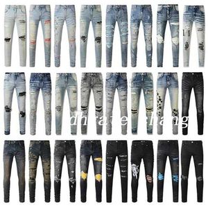 Herren Jeans Designer Herren Am Jeans Purpur Jean Hosen für Männer Rippte Stickramm Pentagramm Patchwork für Trendmarke Motorrad Pant Dünnmänner Kleidung 848642892x0