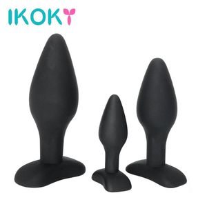 Ikoky Sexy Black Silicone Anal Anal Plug Massage для взрослого секс -игрушки для женщин Man Gay Anal, но подключить набор Buttplug Butt Pulce Sex Products Q13044008