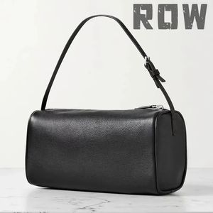 Row Womens Fashion Round Bucket Small Square Bag Classic Solid Leather Inner Pillow 240429