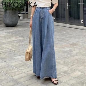 Kadınlar Kot Koreli Şık gevşek gündelik denim kadınlar Vintage Pileled High Wasit Örtü Pantolon Yaz All-Match Pantalon Vaqueros Mujer