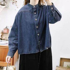 Kvinnors blusar Spring Autumn Women Japan Style Lossa bekväma denimtröjor/blusar