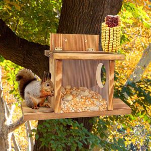 Andere Vogelversorgungen hölzerne Eichhörnchen Feeder -Eichhörnchen Fütterungsstation für Garten Hinterhofzaun