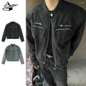 Jaquetas masculinas jaqueta jeans angustiada Homens mulheres safadas lavadas casaco de cowboy cortado com painéis de rua alta tops casuais spring unissex