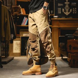 Men's Pants Streetwear Mens Cargo Vintage Patchwork Pockets Design Trousers For Men Spring Summer Fashion Contrast Color Pant Male