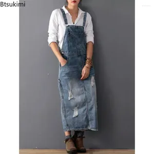 Casual Dresses 2024 Women 'Denim Suspender ärmlös rem rak långa kjolar sommar lös jumpsuit overall jeans vestidos