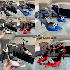 2023 Nya sandaler Fashion Designer Shoes Silk Rhinestone Lip Button Decoration Women 10cm High Heels Summer Open Feet Ribbon Combination Stiletto Sandal