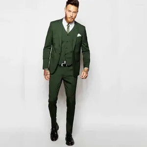 Erkekler Takım Kostüm Homme Yeşil 3 Parça Ceket Pantolon Yelek İnce Fit Yüksek Kaliteli Düğün Sağdı Giyim