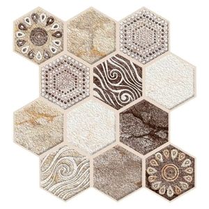 10Pcs 3D Boho Peel and Stick Wall Panel Hexagon Self Adhesive Kitchen Tile Backsplash Thicker Waterproof Wall Sticker 240420