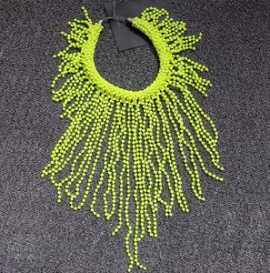 European Fashion Neon Yellow Statement Women Long Beading Chokers Star Punk Fluorescence Chunky Tassels Bead Chains Necklace9281135