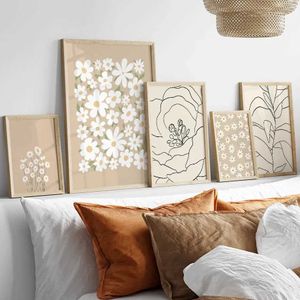 ARS абстрактные минималистские линии цветы Daisies Wall Art Плакаты Nordic Pictures для гостиной Декор Винтажные печать холста живопись J240505