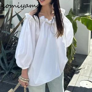 Blusas femininas estilo japão ruffles slash pescoh camisetas de manga de puff bufk ropa mujer solto blusas casuais elegantes camisas primavera no verão tops