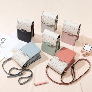 Tasche Blumendruck gedruckte Frauen Leder Schulter Freizeit -Crossbody -Flap -Taschen Ladies Single Gurt Messenger Travel Wallets Telefonbeutel