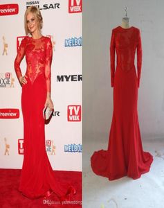 Sexy Mermaid Sheer Long Sleeves Lace Prom DressesEvening Gowns Celebrity Red Carpet Dresses With Chiffon Crew Neckline Court Trai3408570