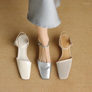 Klänningskor Phoentin Elegant Woman Cover Toe Sandals 2024 Summer äkta läder Slingbacks Pumpar Midhack Design Party Silver FT3501