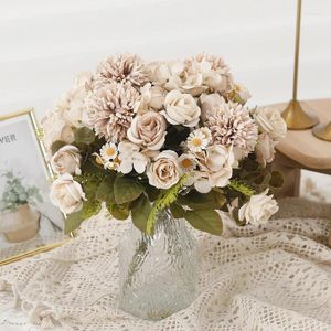 Fiori decorativi rose caffè margherite giardino artificiale per matrimoni all'aperto decorazione tavolo da tavolo seta dentelione girasole falsa bouquet