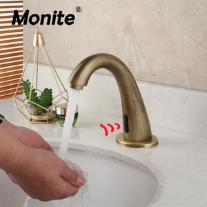 Bathroom Sink Faucets Monite Antique Brass Automatic Touch Free Sensor Faucet Water Saving Inductive Electric Power Mixer Tap