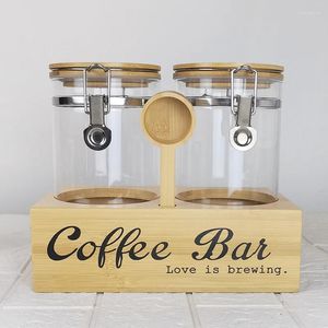 Lagerflaschen 2pcs/Lot Glas Lebensmittelbehälter Klemmen LID LUFT Dicht versiegelte Verriegelung Jar Küchenkrämer Organizer mit Löffel und Holzregal